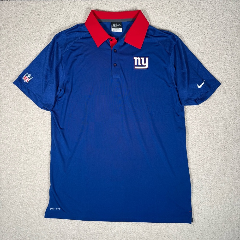 New York NY Giants Nike Polo Shirt Men's L Blue Red Dri-Fit Polyester